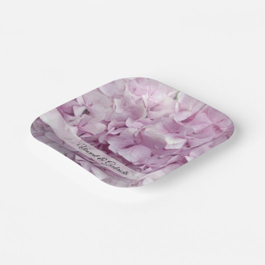 Assiettes En Carton Mariage de fleurs d'Hydrangée rose douce (Angulaire)