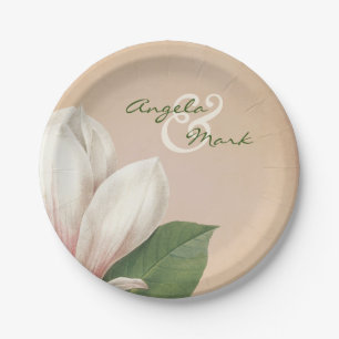 Assiettes En Carton Mariage de fleurs du sud de Magnolia   Antique Blu
