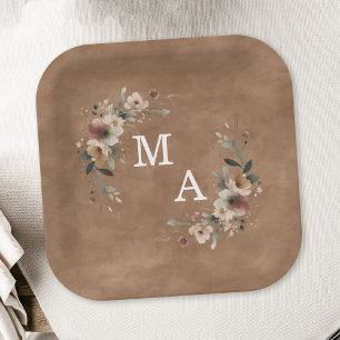 Assiettes En Carton Mariage de fleurs en terre cuite Monogramme
