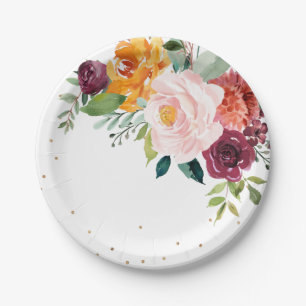 Assiettes En Carton Mariage de fleurs florales de Bourgogne d'automne