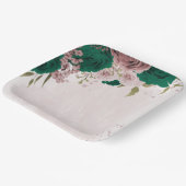 Assiettes En Carton mariage de fleurs rose vert émeraude (Angulaire)