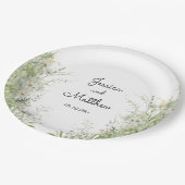 Assiettes En Carton Mariage de fleurs vertes Dusty (Angle)
