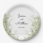 Assiettes En Carton Mariage de fleurs vertes Dusty (Devant)