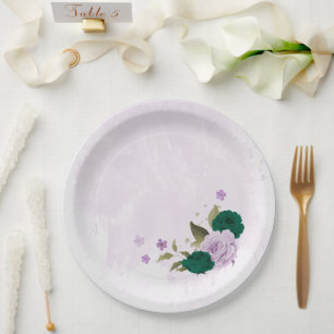 Assiettes En Carton mariage de fleurs violettes vert émeraude