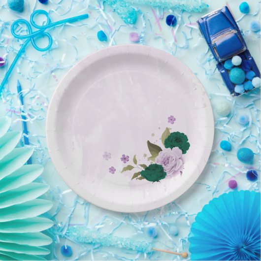Assiettes En Carton mariage de fleurs violettes vert émeraude (Fête)