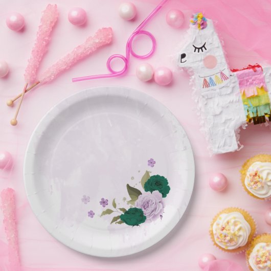 Assiettes En Carton mariage de fleurs violettes vert émeraude (Fête)