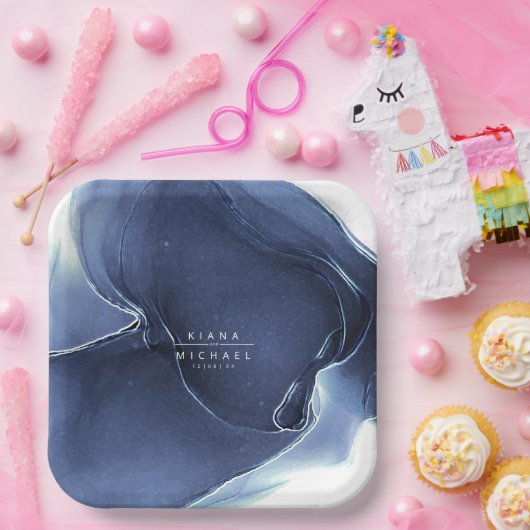 Assiettes En Carton Mariage de flux d'encre bleu ID762 (Fête)