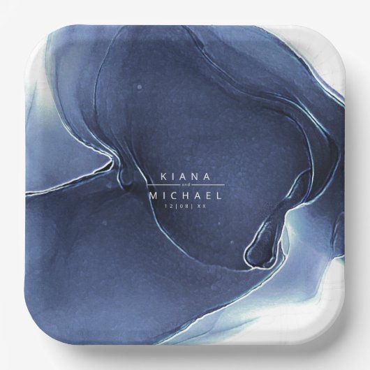 Assiettes En Carton Mariage de flux d'encre bleu ID762 (Recto)