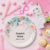 Assiettes En Carton Mariage de frontière rose et vert (Fête)