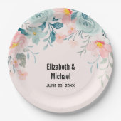 Assiettes En Carton Mariage de frontière rose et vert (Devant)