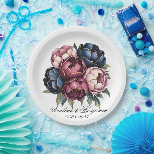 Assiettes En Carton Mariage de la marine Bourgogne rose (Fête)