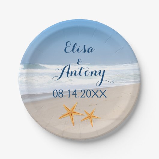 Assiettes En Carton Mariage de la plage de destination de l'étoile de  (Devant)