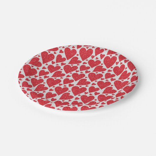 Assiettes En Carton Mariage de la Saint-Valentin Rouge et Blanc Paille (Angle)