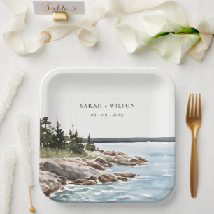 Assiettes En Carton Mariage de l'aquarelle de la montagne Rocky Pine