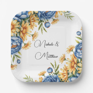 Assiettes En Carton Mariage de l'arrangement Blue Peony et Yellow Dais