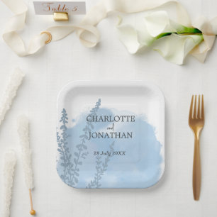 Assiettes En Carton Mariage de lavage bleu céleste à l'aquarelle botan