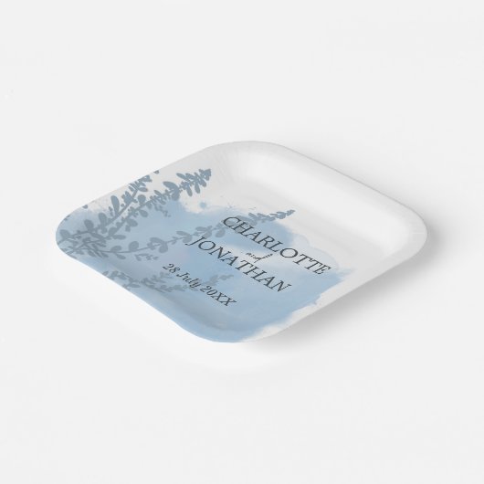 Assiettes En Carton Mariage de lavage bleu céleste à l'aquarelle botan (Angulaire)