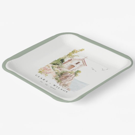 Assiettes En Carton Mariage de l'église catholique de l'aquarelle côti (Angulaire)