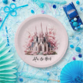 Assiettes En Carton Mariage de l'église d'aquarelle rose (Fête)
