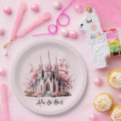 Assiettes En Carton Mariage de l'église d'aquarelle rose (Fête)