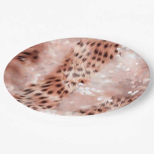 Assiettes En Carton Mariage de léopard doré Rose Glam (Angle)