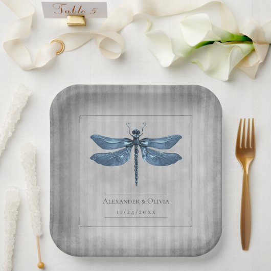 Assiettes En Carton Mariage de libellules à bijoux bleu (Mariage)