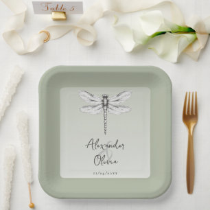 Assiettes En Carton Mariage de libellules de Sage Green