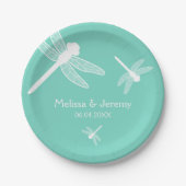 Assiettes En Carton Mariage de libellules turquoise (Devant)