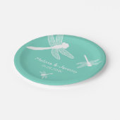 Assiettes En Carton Mariage de libellules turquoise (Angle)
