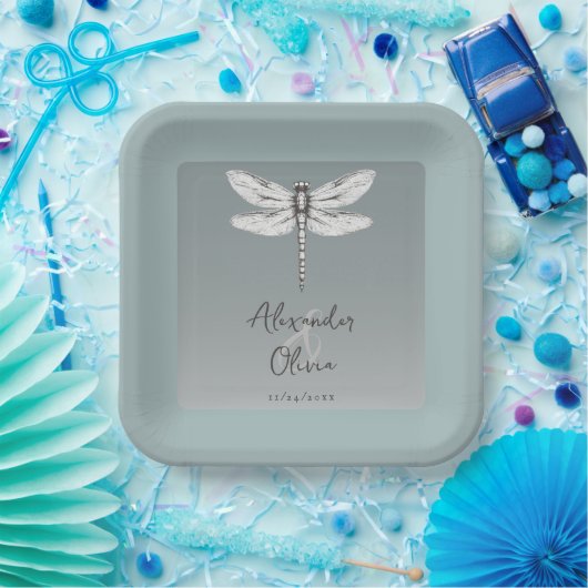 Assiettes En Carton Mariage de libellules turquoise (Fête)