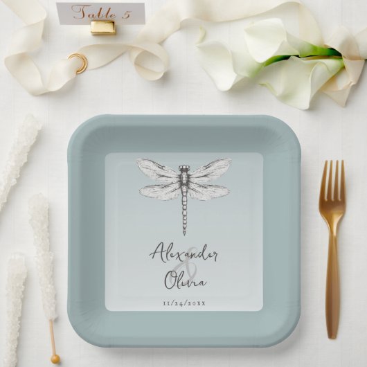 Assiettes En Carton Mariage de libellules turquoise (Mariage)