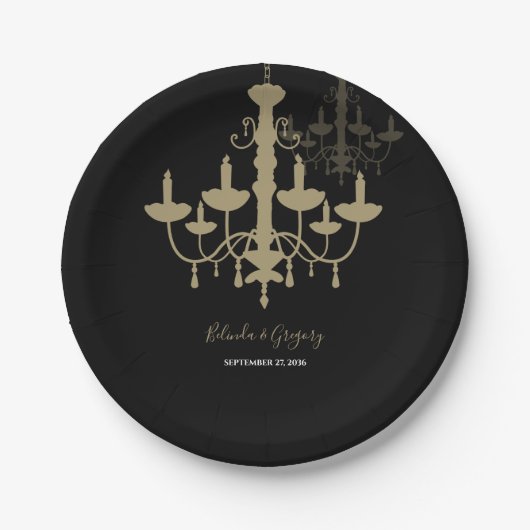 Assiettes En Carton Mariage de lustre en or noir (Devant)