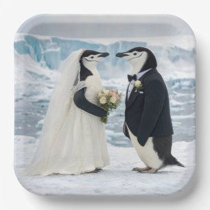 Assiettes En Carton Mariage de manchots sur un glacier arctique