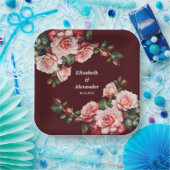 Assiettes En Carton Mariage de marron rose et rouge rose foncé moody (Fête)