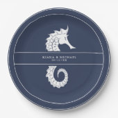 Assiettes En Carton Mariage de mer Blue Wave Wht/Navy ID836 (Devant)