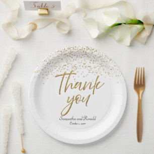 Assiettes En Carton Mariage de Merci de Parties scintillant blanc et o
