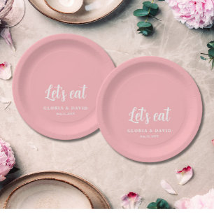 Assiettes En Carton Mariage de Merci rose
