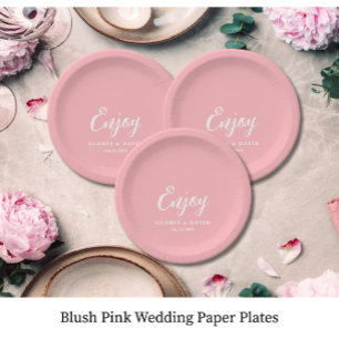Assiettes En Carton Mariage de Merci rose