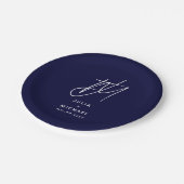 Assiettes En Carton Mariage de monogramme bleu marine personnalisé (Angle)
