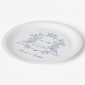 Assiettes En Carton Mariage de monogramme classique bleu Dusty Floral  (Angle)