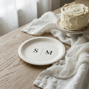 Assiettes En Carton Mariage de monogramme ivoire classique