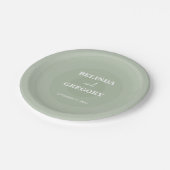 Assiettes En Carton Mariage de monogramme moderne Sage Green (Angle)