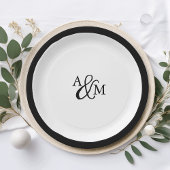 Assiettes En Carton Mariage de monogramme noir et blanc