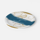 Assiettes En Carton Mariage de monogramme or Blue Elegant (Angle)