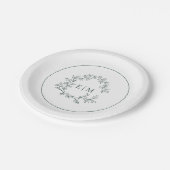Assiettes En Carton Mariage de monogramme vert émeraude moderne (Angle)