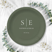 Assiettes En Carton Mariage de monogramme vert olive