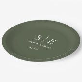 Assiettes En Carton Mariage de monogramme vert olive (Angle)