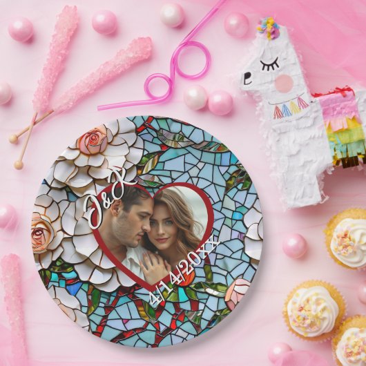 Assiettes En Carton Mariage de mosaïque en verre et carrelage personna (Fête)