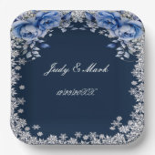 Assiettes En Carton Mariage de Noël des Roses bleus (Recto)