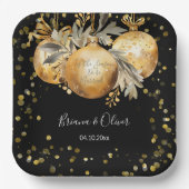 Assiettes En Carton Mariage de Noël Noir Or (Recto)